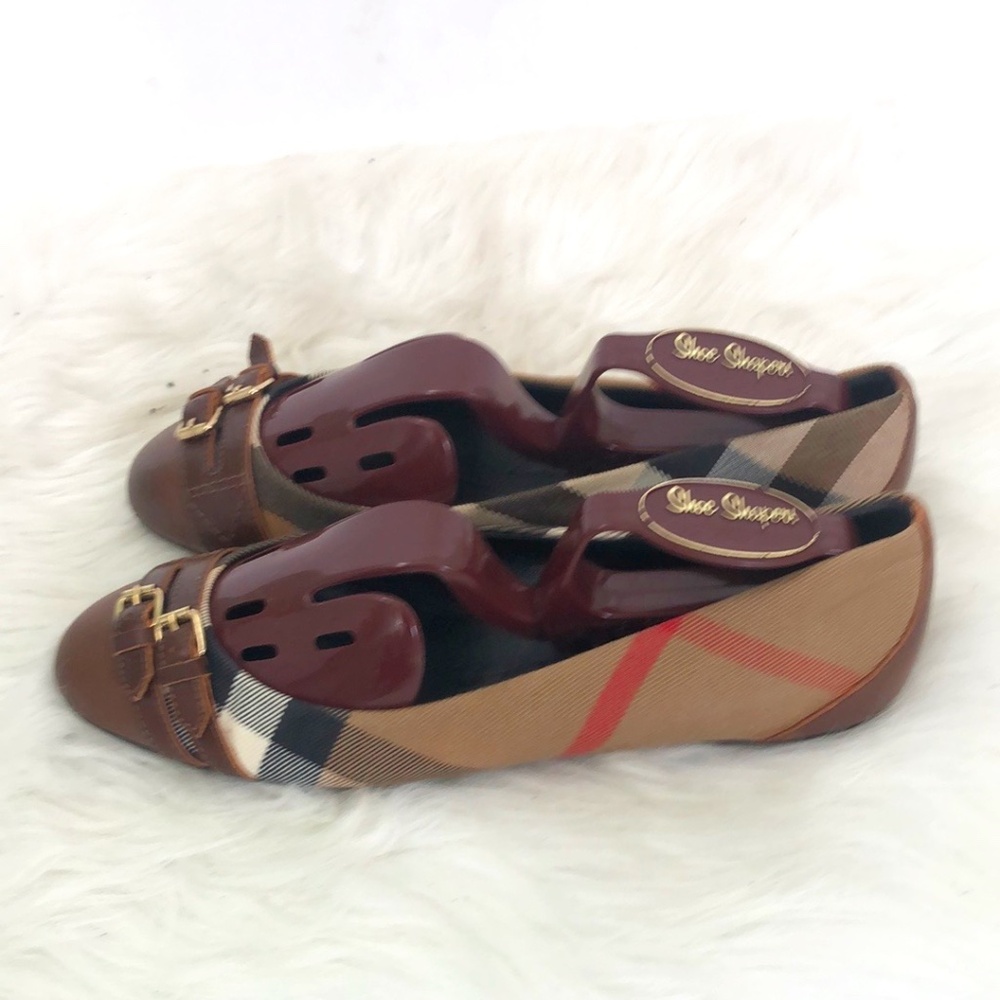 Burberry Women's Brown Checkered Buckle Ballet Flats Shoes Size 6 Made In Italy - Picture 3 of 6